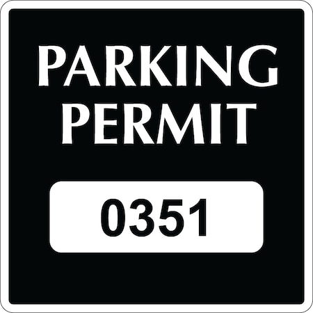 Lustre-Cal Vinyl Permanent Parking Permit Black 3in x 3in  Square Serialized 351-400, 50PK 253748PvWh1KSq0351